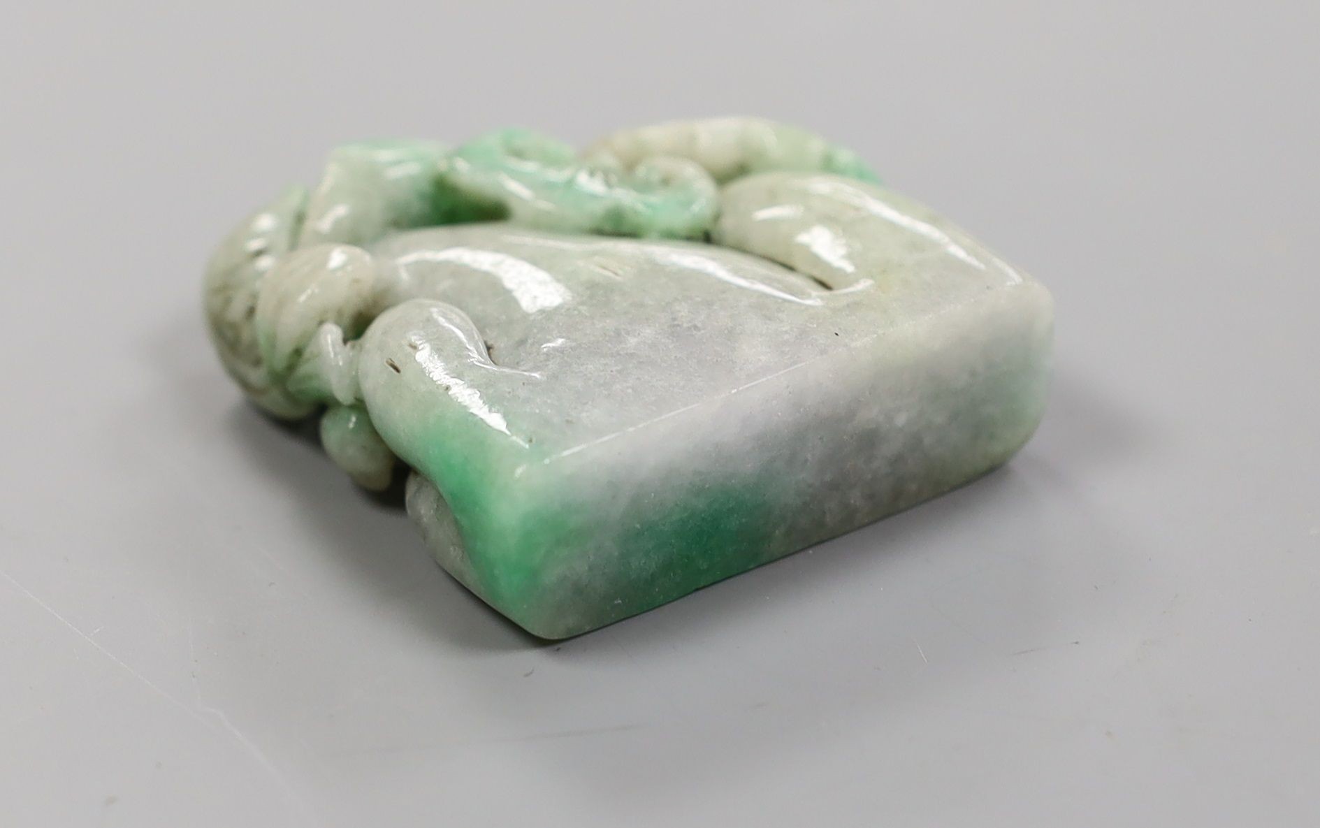 A Chinese jadeite fish and lotus carving 5.5cm